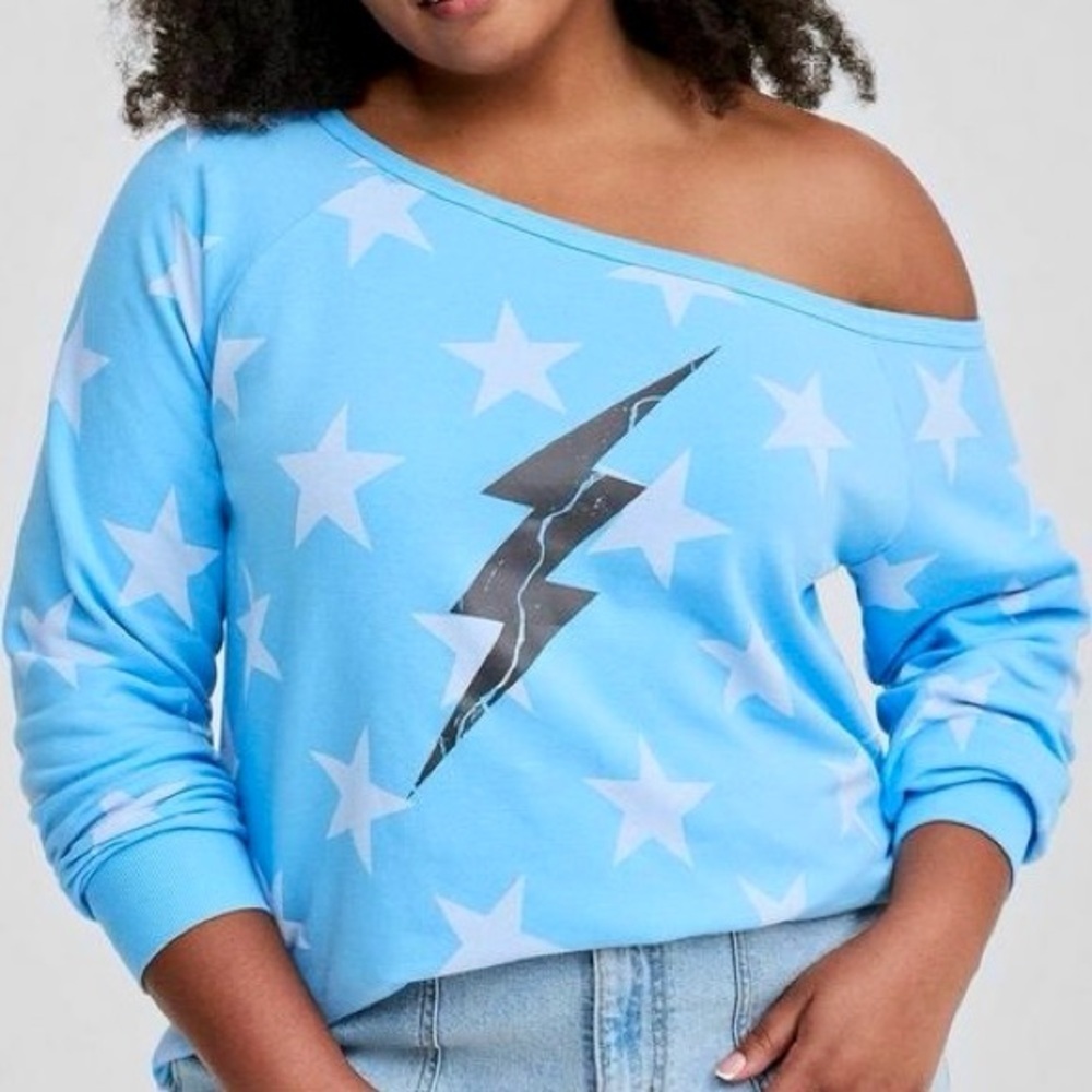 NWT Torrid ‘French Terry Off Shoulder Relaxed Tunic’ in Stars / Lightning Bolt 0